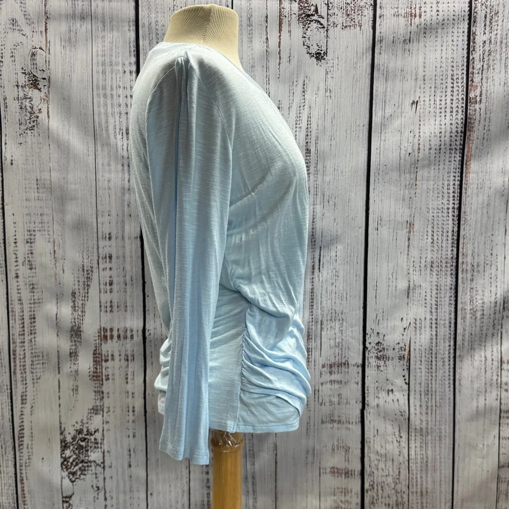 Light Blue Wrap-Front Long Sleeve Women's Top_3